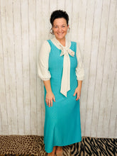 Becky Bow & Honeycomb Dress- Sea Foam & Ivory