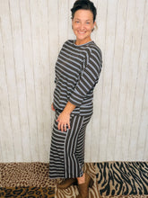 Marissa Ribbed Top- Brown & Blue Stripes