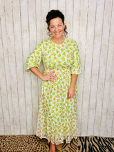 Green & Ivory Floral Mesh Overlay Dress