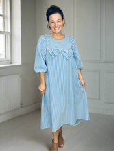 Mandy Pinstripe & Bow Dress- Chambray