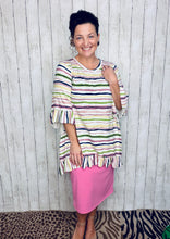 Samantha Ruffle Sleeve & High Low Tunic-Ivory Stripe