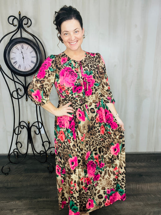 Missy Leopard & Roses Dress