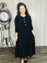 Tonya & Wood Button Dress- Black