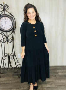 Tonya & Wood Button Dress- Black