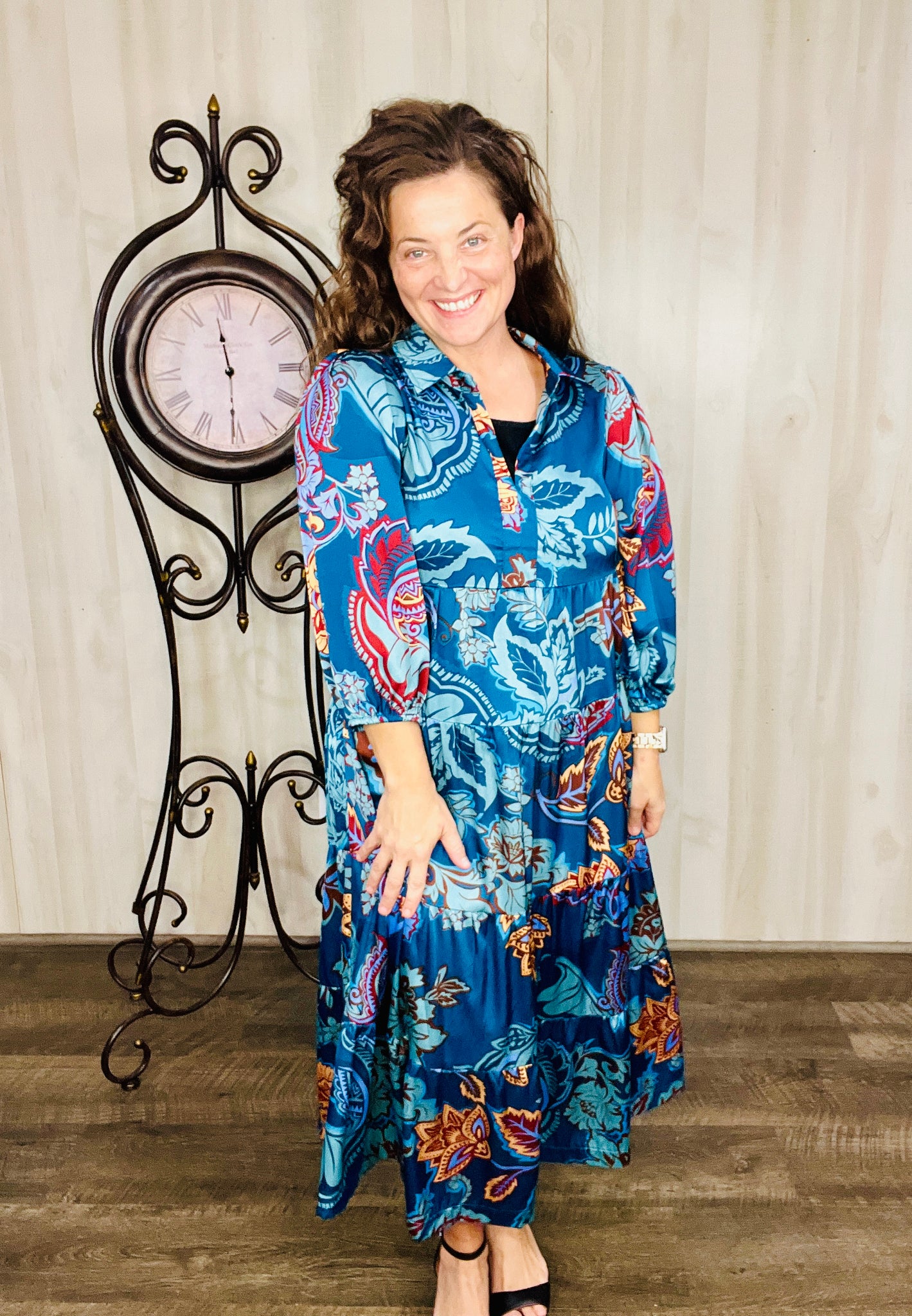 Teal Leaf Boho Dress Small