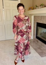 Kara Ruffle Dress- Brown, Pink & Cream