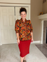 Rust & Floral Ruffle Front Blouse