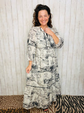 Molly Landscape Print Dress- Black & White