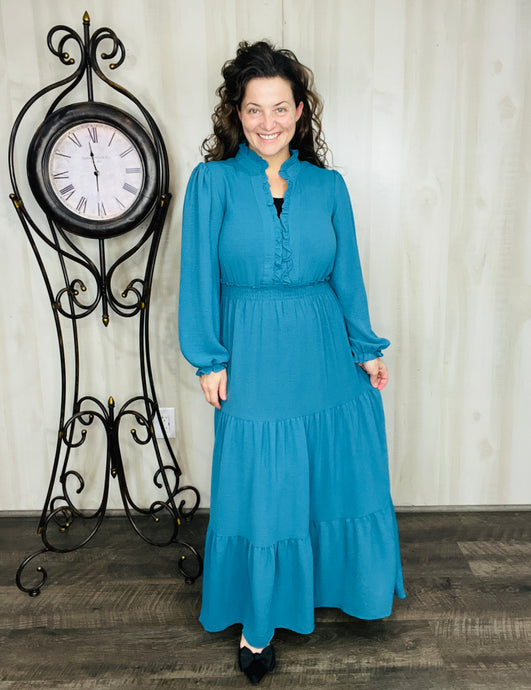 Nicole Smocked Waist Dress- Teal