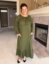 Kayla Ruffle Sleeves Dress-Olive