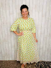 Green & Ivory Floral Mesh Overlay Dress