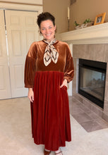 Amanda Velvet Two Tone Dress- Copper & Rust