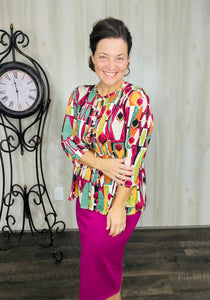 Lillian Bow Front Tunic Top- Magenta