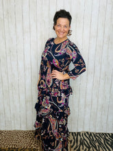 Misty Ruffle Tiered Dress-Navy Paisley