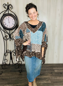 Teal Animal Print Poncho