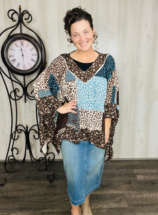 Teal Animal Print Poncho