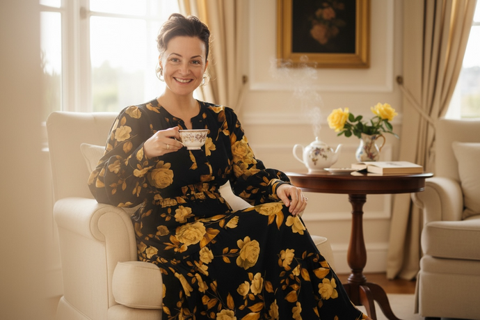 Natasha Smocked Waist Dress- Black Floral
