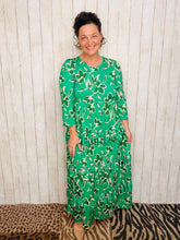 Misty Ruffle Tiered Dress-Green Floral