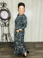 Misty Black Newsprint Button Dress