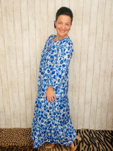 Cassie Tiered Boho Style Dress-Blue & Ivory Floral