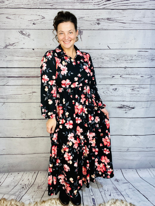 Kaylee Collared Black & Mauve Dress