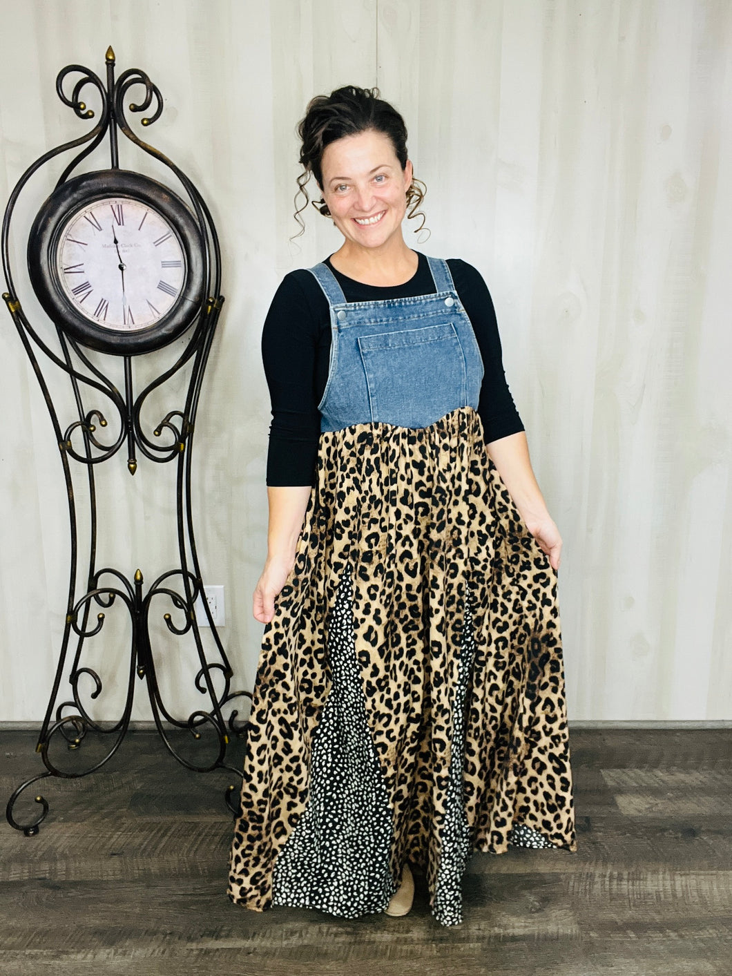Leopard & Animal Print Mixed Overall/Jumper Dress