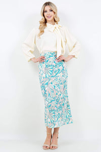 Amy Turquoise Mix Print Bodre Pencil Skirt-Regular & Plus