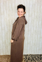 Cozy On Up Ribbed Lounge Dress- Chocolate