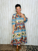 Larissa Blue Border Print Mix Dress