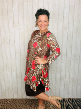 Cynthia Ruffle High Low Tunic-Animal Print & Pink Floral