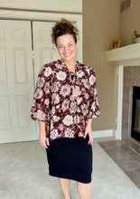 Burgundy & Floral Chrysanthemum Fashion Top