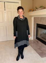 Black & White Striped Cowl Neck Tunic Dress