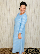 Hannah Square Neck Textured Midi Dress- Powder Blue