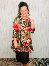 Cynthia Ruffle High Low Tunic-Leopard Print Patchwork, Green & Floral