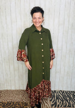 Cammie Button Front Dress- Olive & Floral