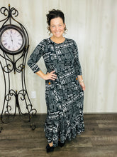 Misty Black Newsprint Button Dress