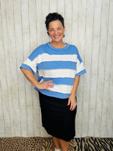 French Terry Striped Top- Cornflower Blue