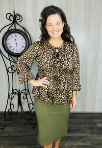 Lillian Bow Front Tunic Top- Leopard Print