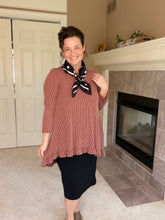 Samantha Ruffle High Low Tunic-Ribbed Brown