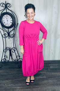 Take On The Day- Hot Pink Bubble Hem Dress