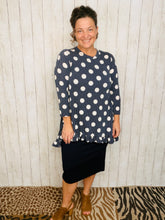 Samantha Ruffle High Low Tunic-Navy Polkadot