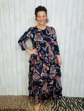 Misty Ruffle Tiered Dress-Navy Paisley