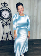 Ribbed Lounge Dress- Denim & Ivory