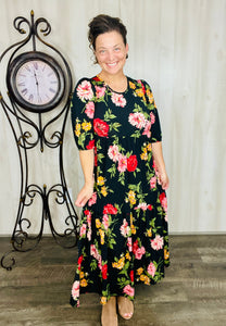 Jenna Black & Pink Floral Dress