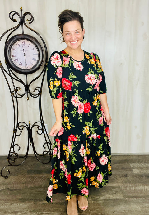 Jenna Black & Pink Floral Dress