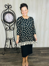 Samantha Ruffle High Low Tunic-Tan & Black Ink Blot