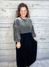 Amanda Velvet Two Tone Dress- Black & Silver