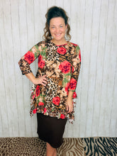 Cynthia Ruffle High Low Tunic-Leopard Print Patchwork, Green & Floral