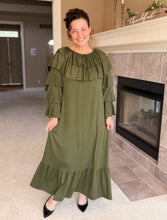 Kayla Ruffle Sleeves Dress-Olive