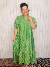 Rhonda Button Front Dress- Green Mix